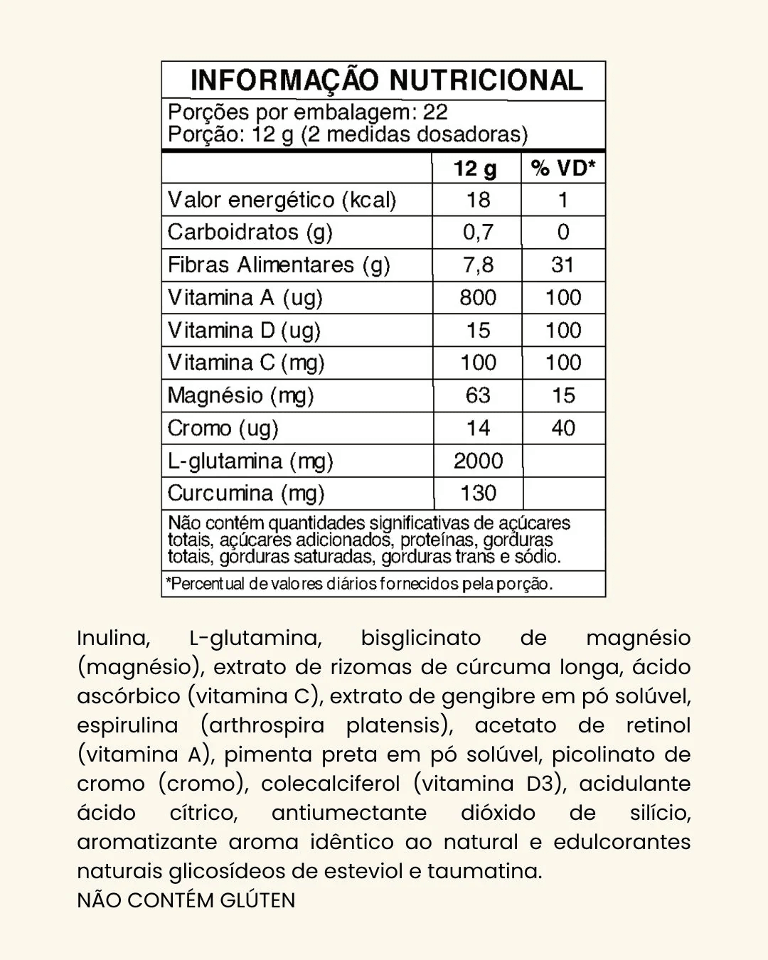 Informação nutricional e lista de ingredientes do Seja Leve